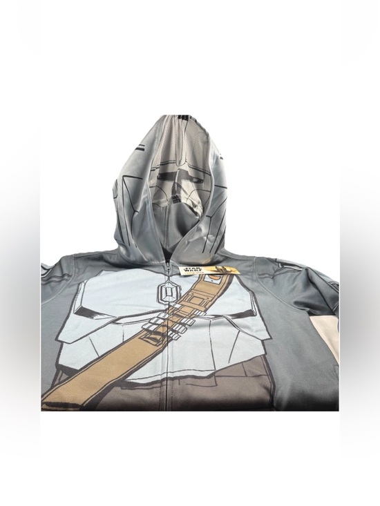 Disney Other - Star Wars Mandalorian Full Zip Hoodie Mens SM Charcoal Mando Armor Costume NWT